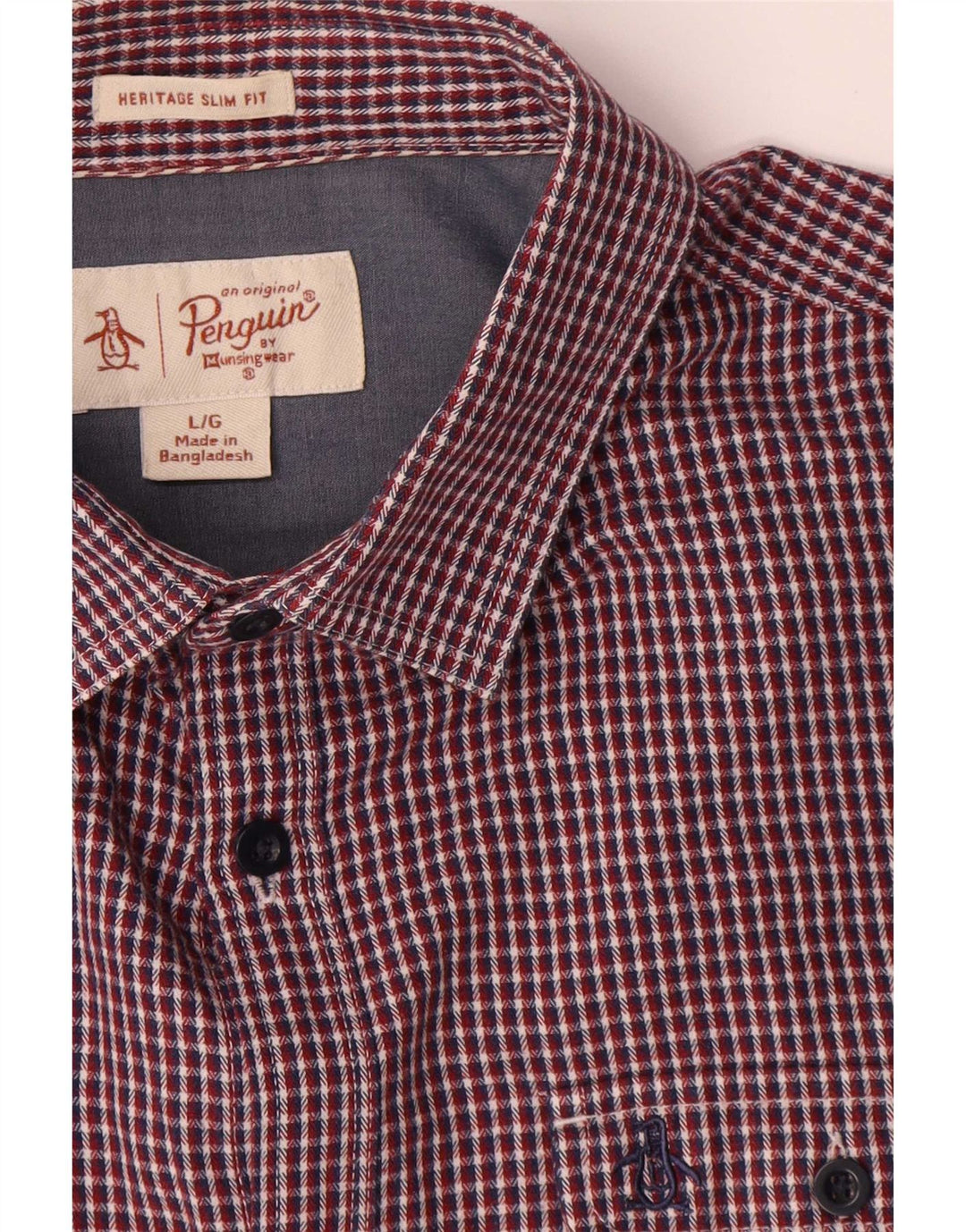 Penguin Mens Heritage Slim Fit Shirt Large Red Check Cotton