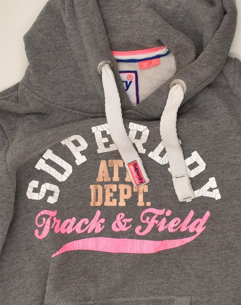 SUPERDRY Womens Graphic Hoodie Jumper UK 10 Small  Grey Cotton | Vintage Superdry | Thrift | Second-Hand Superdry | Used Clothing | Messina Hembry 