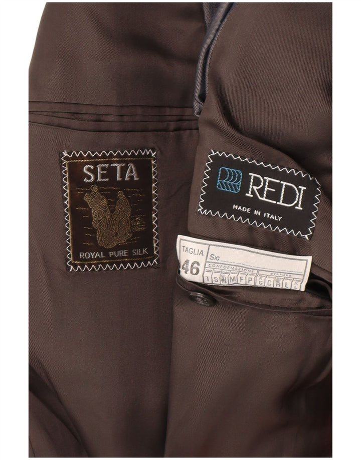 VINTAGE Mens Double Breasted Blazer Jacket IT 46 Large Grey Pinstripe Silk