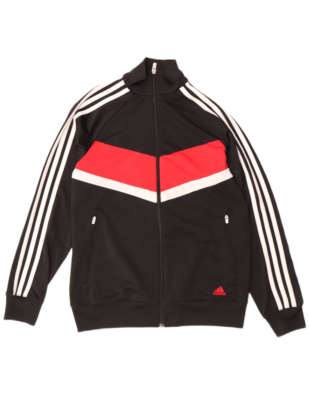 Adidas Boys Tracksuit Top Jacket 15-16 Years Black Colourblock Polyester