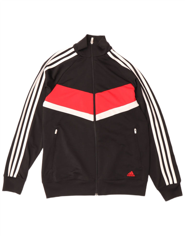 Adidas Boys Tracksuit Top Jacket 15-16 Years Black Colourblock Polyester