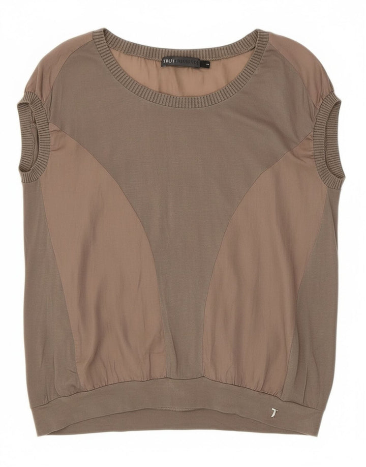 Trussardi Jeans Womens T-Shirt Top UK 10 Small Grey Colourblock