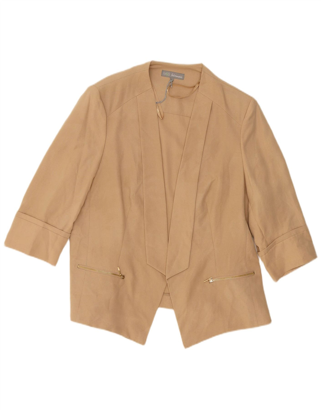 Marks & Spencer Womens 3/4 Sleeve Open Blazer Jacket UK 20 2XL Beige