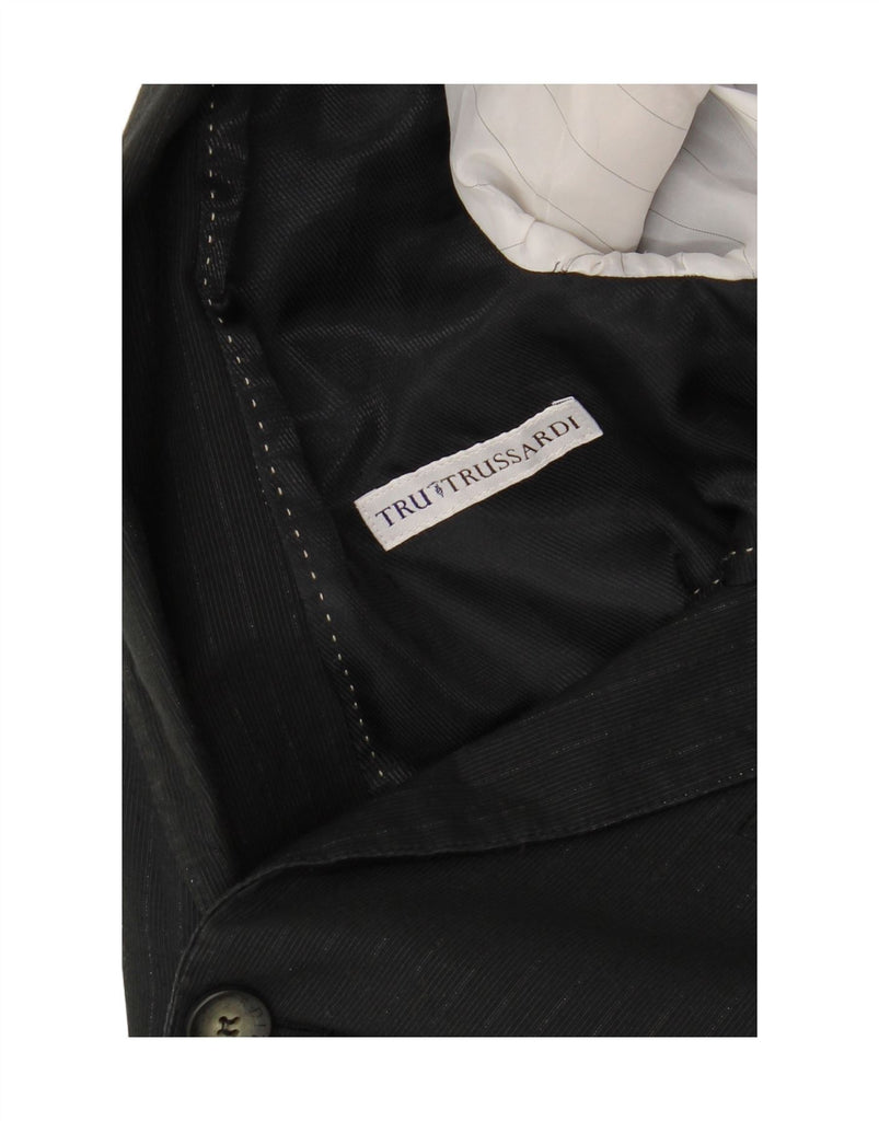 TRUSSARDI Mens 2 Button Blazer Jacket UK 40 Large Black Pinstripe Cotton Vintage Trussardi and Second-Hand Trussardi from Messina Hembry 
