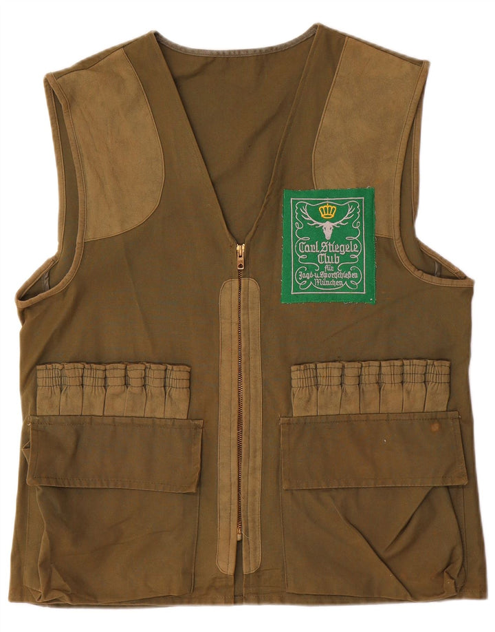 Vintage Mens Graphic Utility Gilet UK 36 Small Khaki