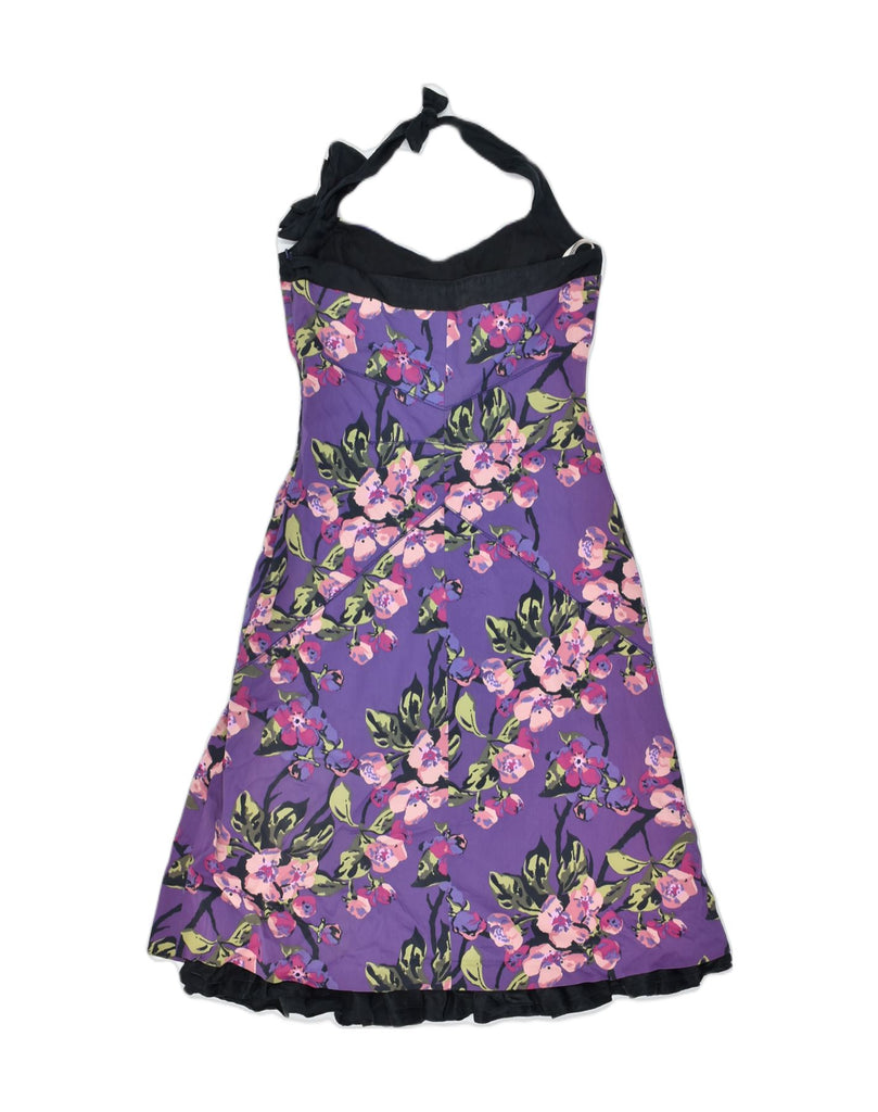 KAREN MILLEN Womens Halter Dress UK 10 Small Purple Floral Acetate | Vintage | Thrift | Second-Hand | Used Clothing | Messina Hembry 