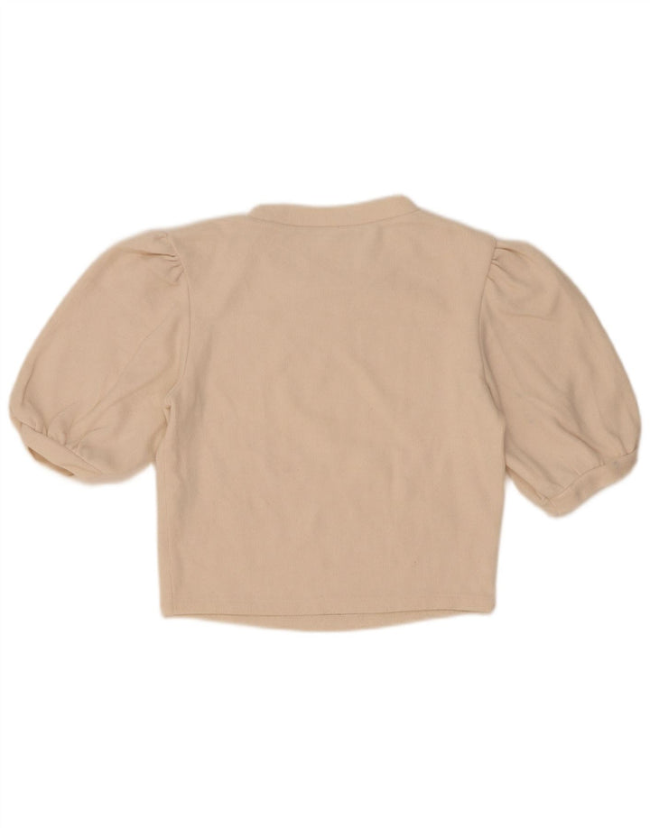 Zara Womens Crop Blouse Top UK 10 Small Beige Cotton