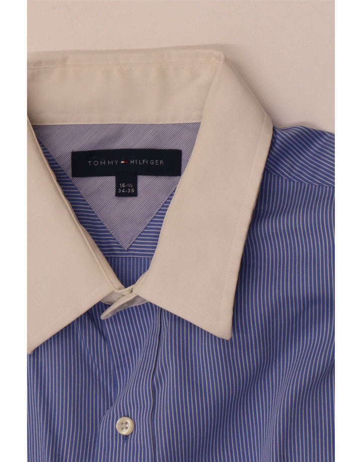 Tommy Hilfiger Mens Shirt Size 16 1/2 Large Blue Pinstripe