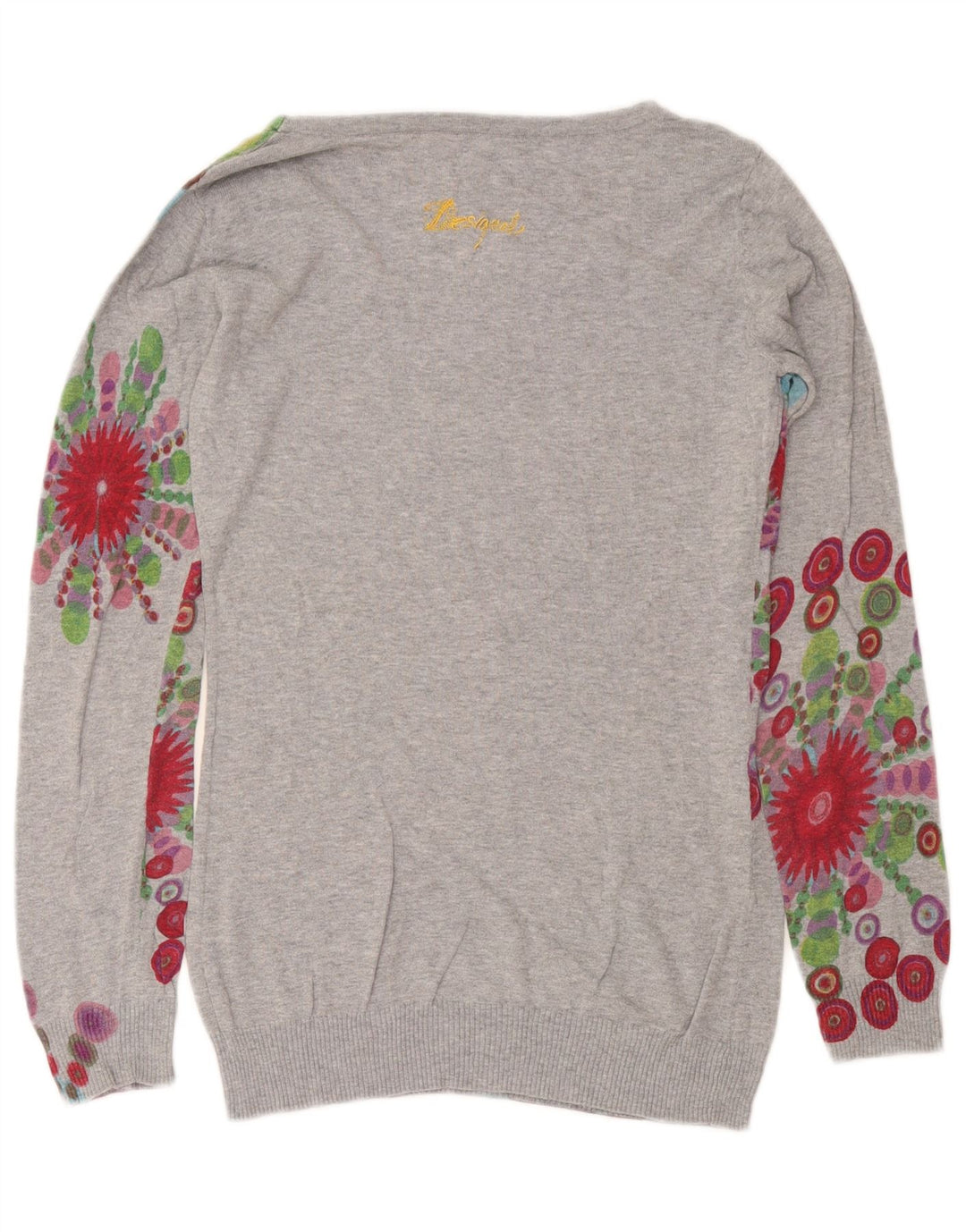 Desigual Womens Boat Neck Jumper Sweater UK 14 Medium Grey Geometric