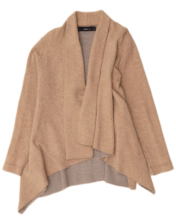 Zara Womens Asymmetric Longline Cardigan Sweater UK 14 Medium Beige