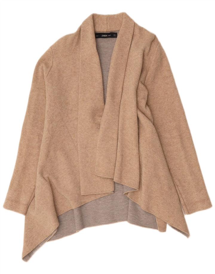 Zara Womens Asymmetric Longline Cardigan Sweater UK 14 Medium Beige