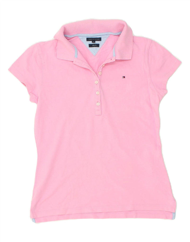 TOMMY HILFIGER Womens Slim Fit Polo Shirt UK 14 Medium Pink Cotton | Vintage Tommy Hilfiger | Thrift | Second-Hand Tommy Hilfiger | Used Clothing | Messina Hembry 