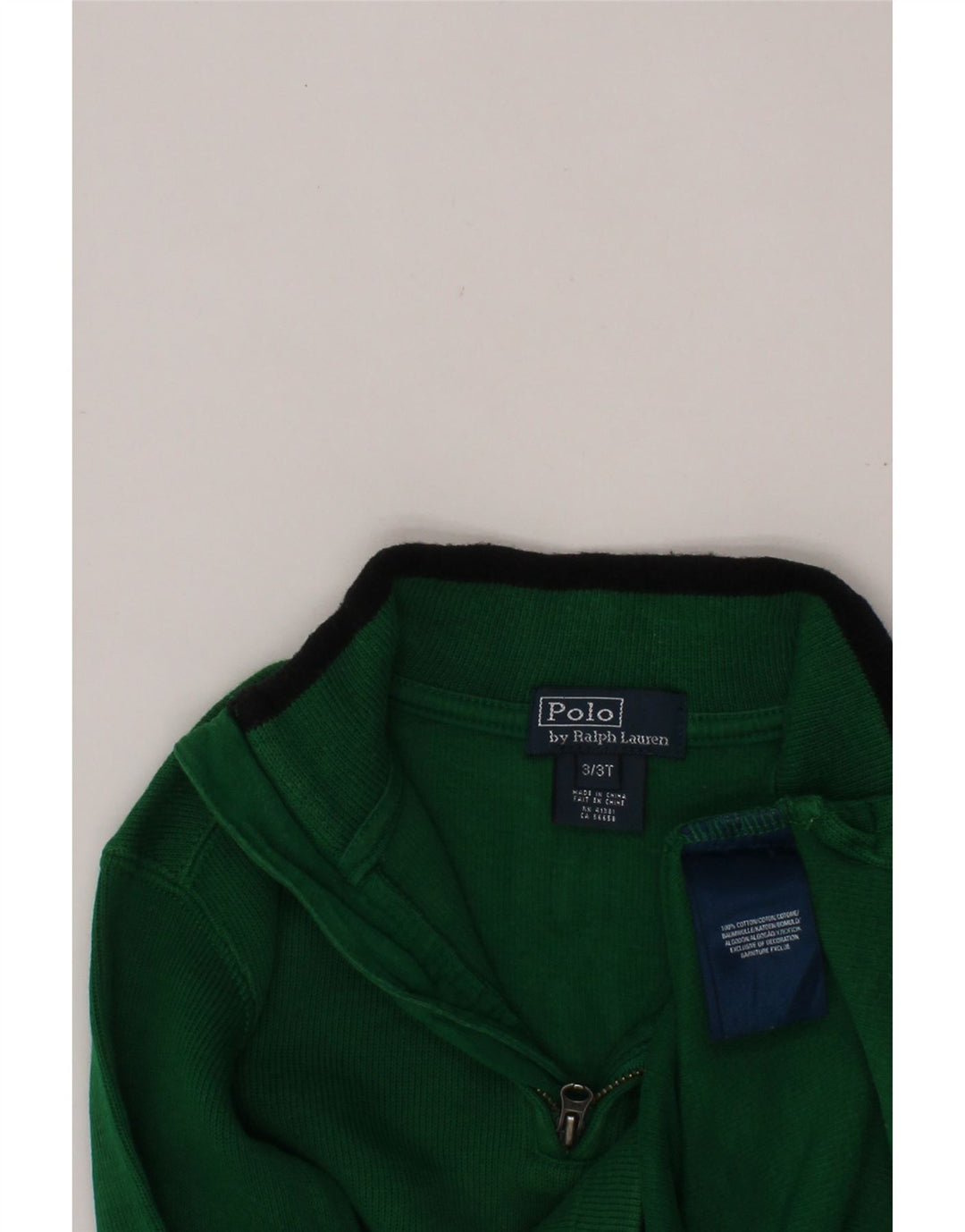 POLO RALPH LAUREN Boys Zip Neck Jumper Sweater 2-3 Years Green Cotton