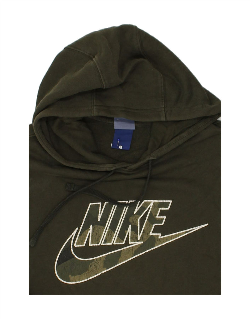 NIKE Mens Graphic Hoodie Jumper Small Khaki Cotton | Vintage Nike | Thrift | Second-Hand Nike | Used Clothing | Messina Hembry 