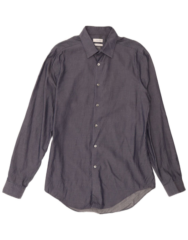 Calvin Klein Jeans Mens Shirt Size 15 1/2 Medium Navy Blue Herringbone