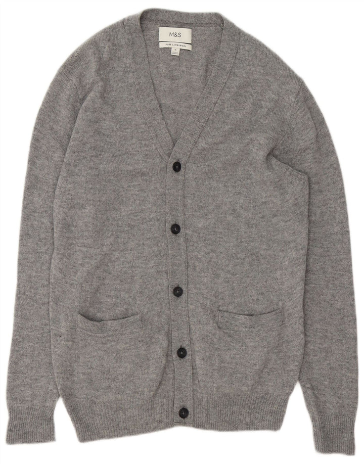 MARKS & SPENCER Mens Cardigan Sweater Medium Grey Flecked Lambswool
