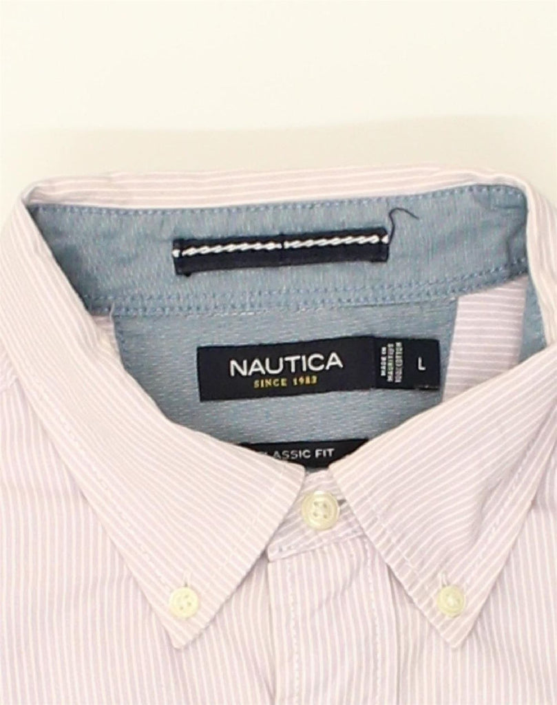 NAUTICA Mens Classic Fit Shirt Large Purple Pinstripe Cotton | Vintage Nautica | Thrift | Second-Hand Nautica | Used Clothing | Messina Hembry 