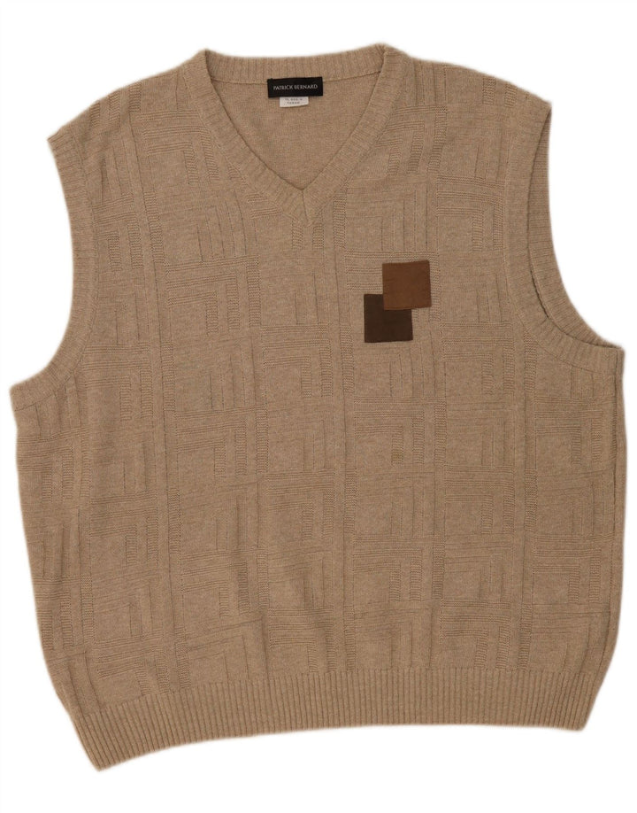 PATRICK BERNARD Mens Vest Tank Top XL Beige Argyle/Diamond Cotton
