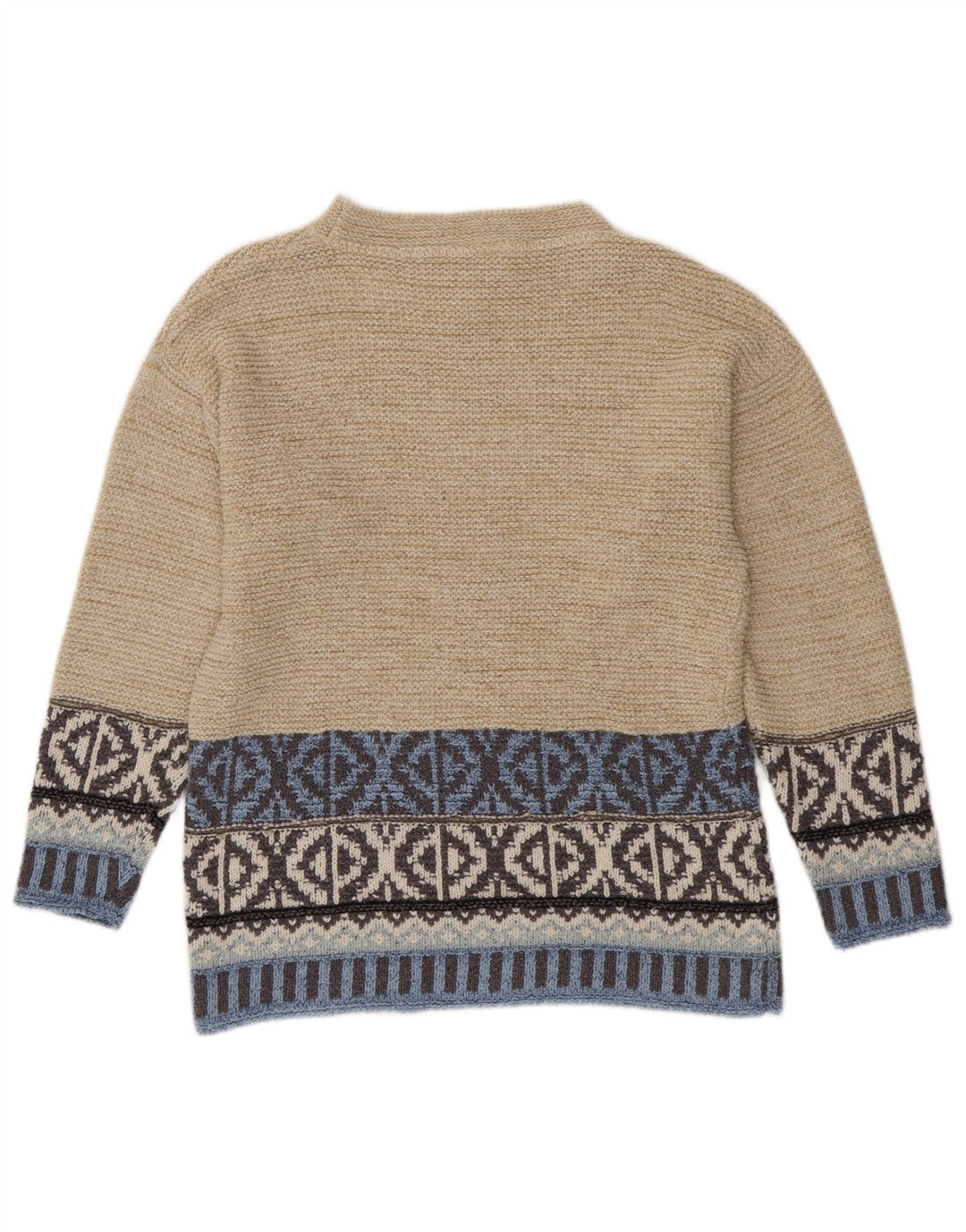 Camelot Womens Crew Neck Jumper Sweater UK 10 Small Beige Geometric