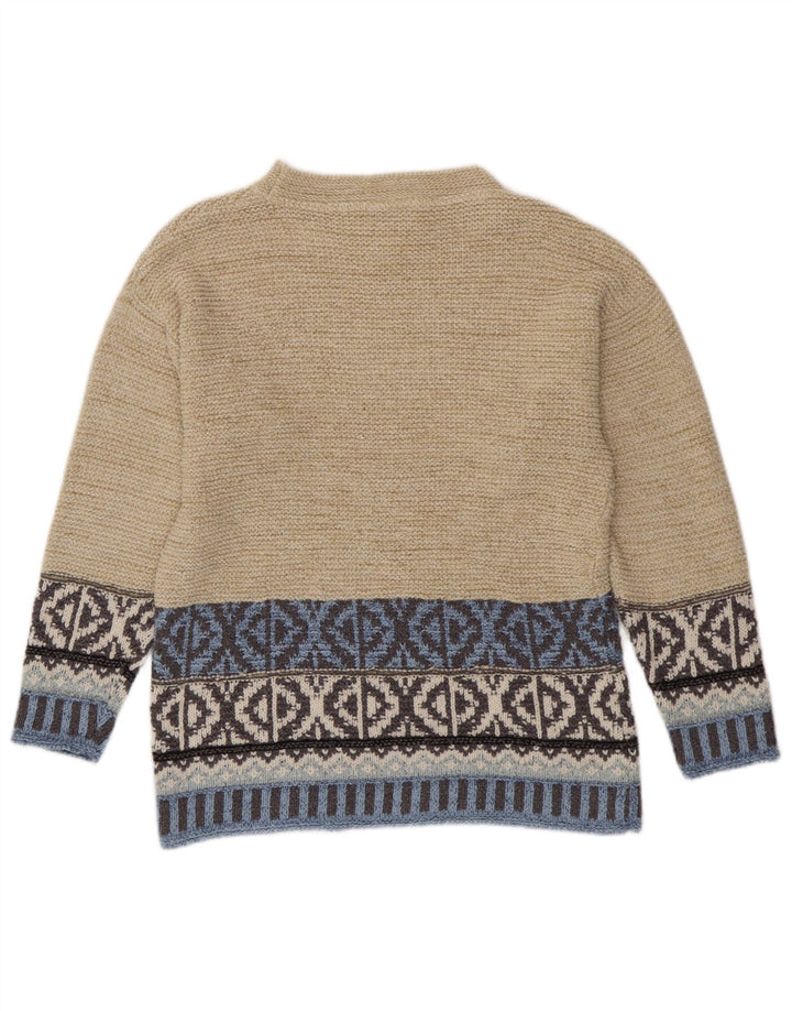 Camelot Womens Crew Neck Jumper Sweater UK 10 Small Beige Geometric