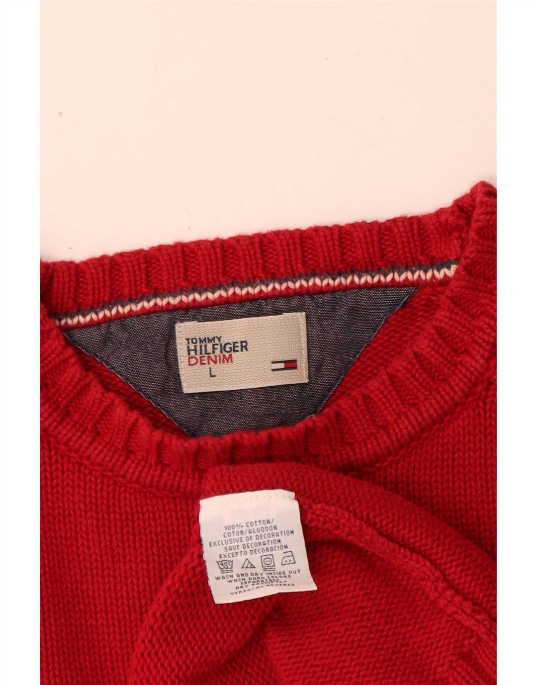 Tommy Hilfiger Mens Crew Neck Jumper Sweater Large Red Cotton