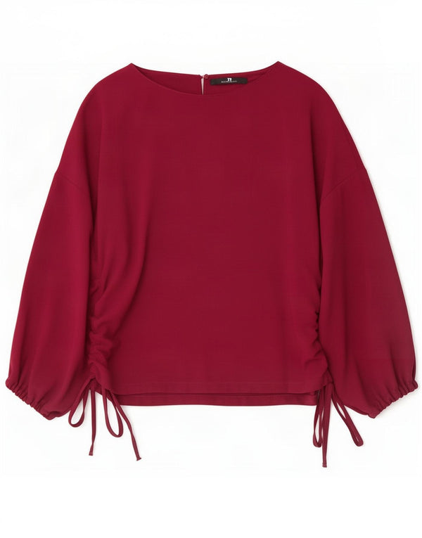 Zara Womens 3/4 Sleeve Oversized Blouse Top UK 6 XS Burgundy Polyester