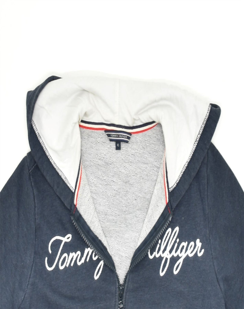 TOMMY HILFIGER Womens Graphic Zip Hoodie Sweater UK 6 XS Grey Cotton | Vintage | Thrift | Second-Hand | Used Clothing | Messina Hembry 