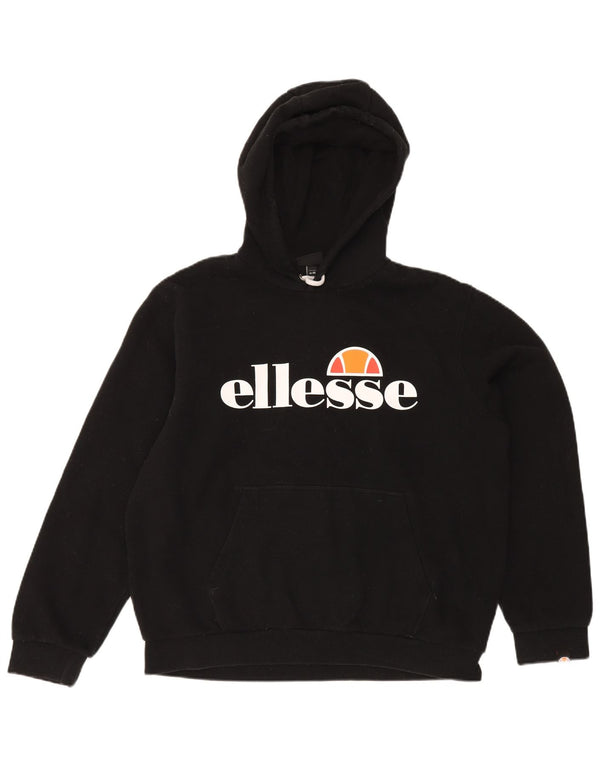 Ellesse Womens Graphic Oversized Hoodie Jumper UK 16 Large Black Cotton