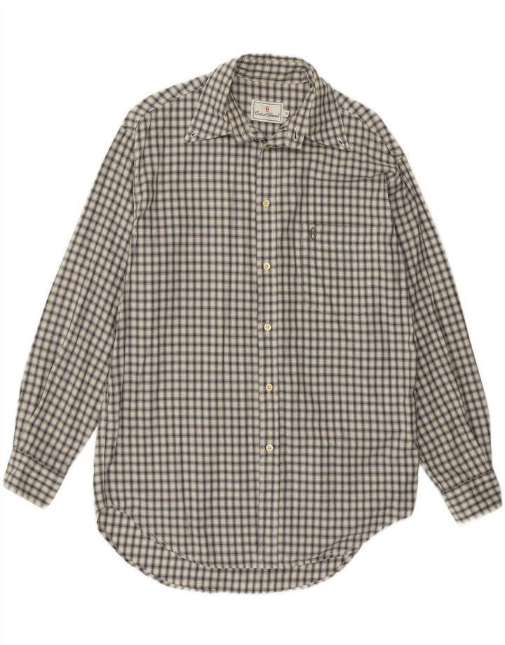 CONTE OF FLORENCE Mens Flannel Shirt Small Grey Check Cotton Vintage Conte of Florence and Second-Hand Conte of Florence from Messina Hembry 