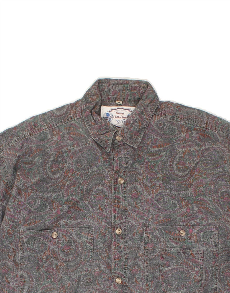 C&A Mens Shirt Size 39/40 Medium Grey Paisley Cotton | Vintage C&A | Thrift | Second-Hand C&A | Used Clothing | Messina Hembry 