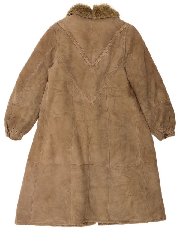 VINTAGE Womens Shearling Coat UK 14 Medium Brown
