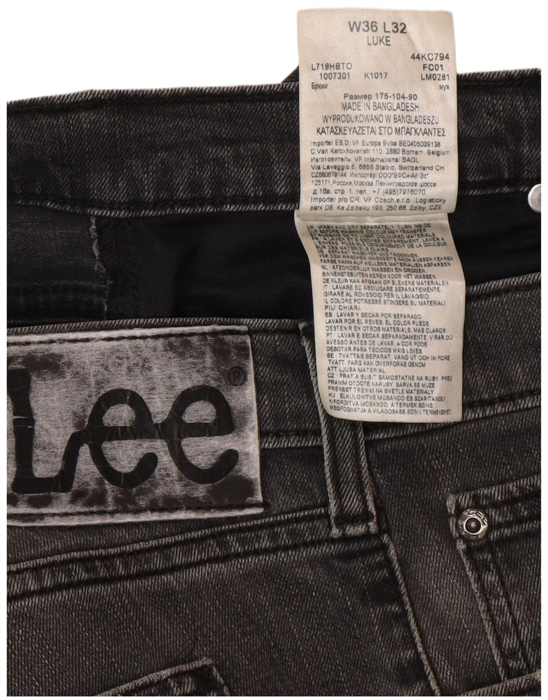 Lee Mens Luke Distressed Slim Jeans W36 L32 Grey Cotton