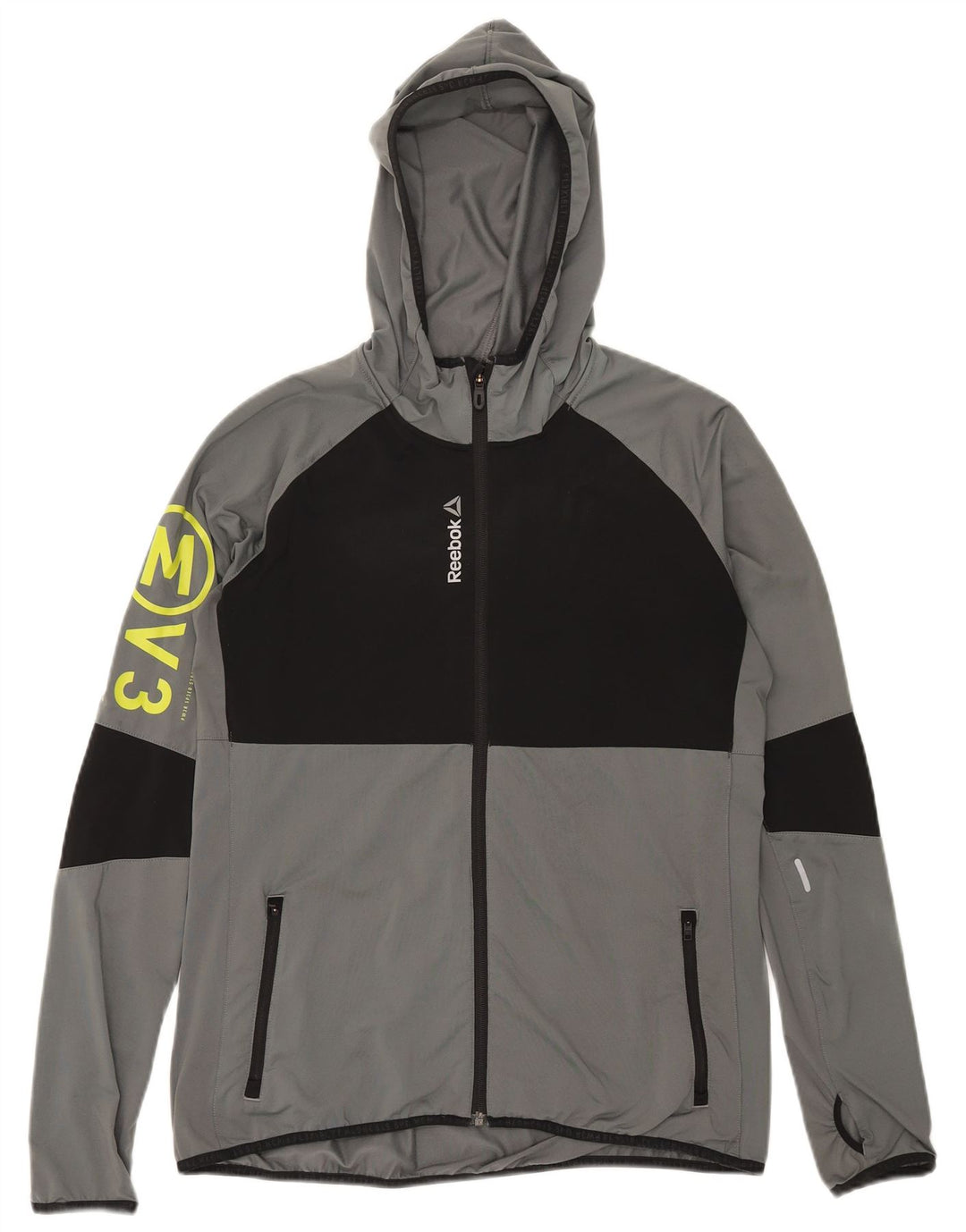 Reebok Womens Graphic Tracksuit Top Jacket UK 16/18 Large Grey Colourblock