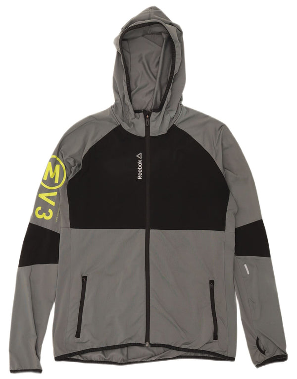 Reebok Womens Graphic Tracksuit Top Jacket UK 16/18 Large Grey Colourblock