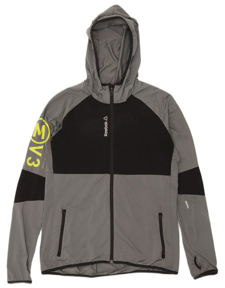 Reebok Womens Graphic Tracksuit Top Jacket UK 16/18 Large Grey Colourblock