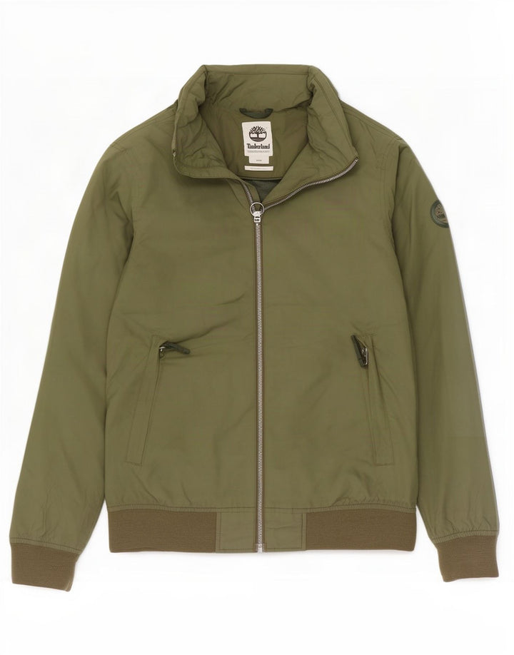 Timberland Mens Hooded Rain Jacket UK 38 Medium Khaki Polyester