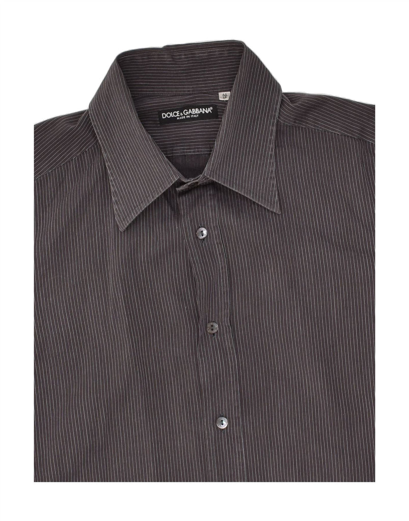 DOLCE & GABBANA Mens Shirt Size 16 41 Large Grey Striped Cotton | Vintage Dolce & Gabbana | Thrift | Second-Hand Dolce & Gabbana | Used Clothing | Messina Hembry 