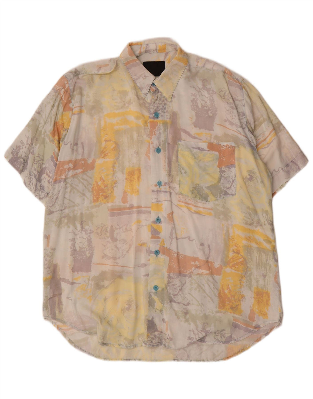 Vintage Mens Abstract Pattern Short Sleeve Shirt Large Multicoloured