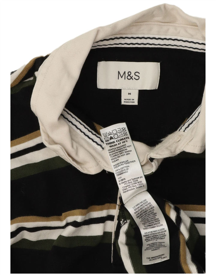 Marks & Spencer Mens Long Sleeve Rugby Polo Shirt Medium Black Striped