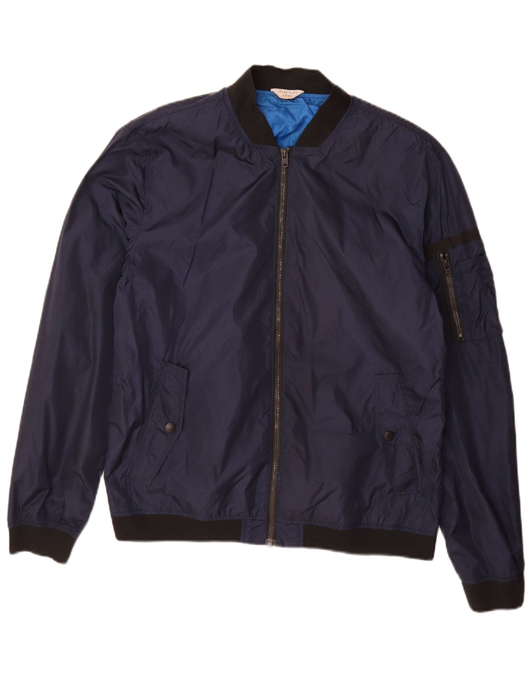 Jack & Jones Mens Bomber Jacket UK 40 Large Navy Blue Nylon