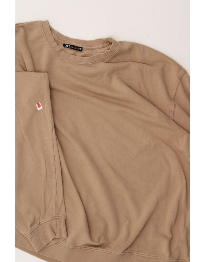 ZARA Womens Oversized Sweatshirt Jumper UK 16 Large Beige Cotton Vintage Zara and Second-Hand Zara from Messina Hembry 