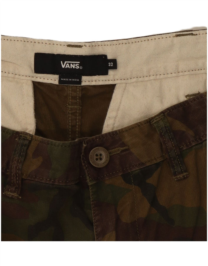 VANS Mens Cargo Shorts W32 Medium Khaki Camouflage Cotton