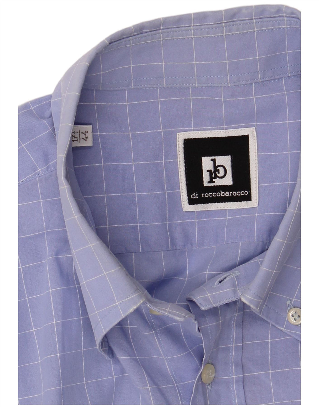 Roccobarocco Mens Shirt Size 44 17 1/2 XL Blue Check