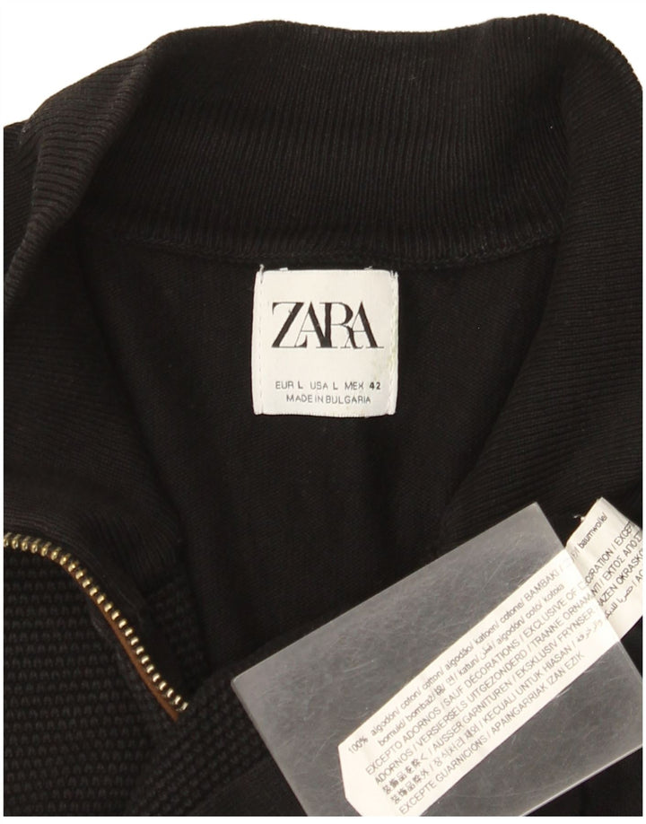 Zara Mens Cardigan Sweater Large Black Cotton