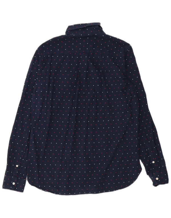 SUPERDRY Mens Regular Fit Shirt Large Navy Blue Spotted Cotton