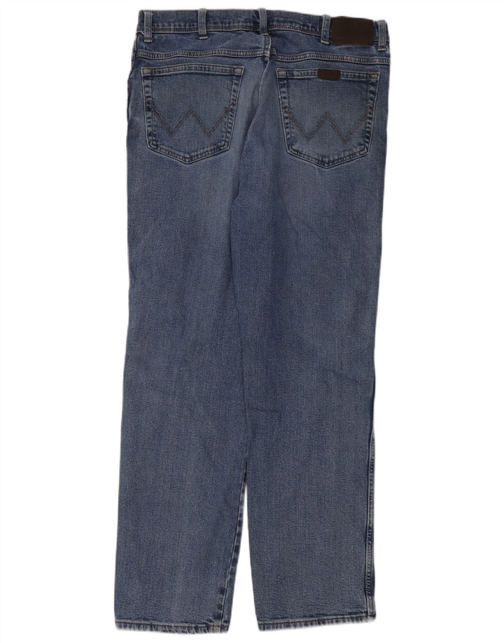 Wrangler Mens Regular Straight Jeans W36 L32 Blue Cotton
