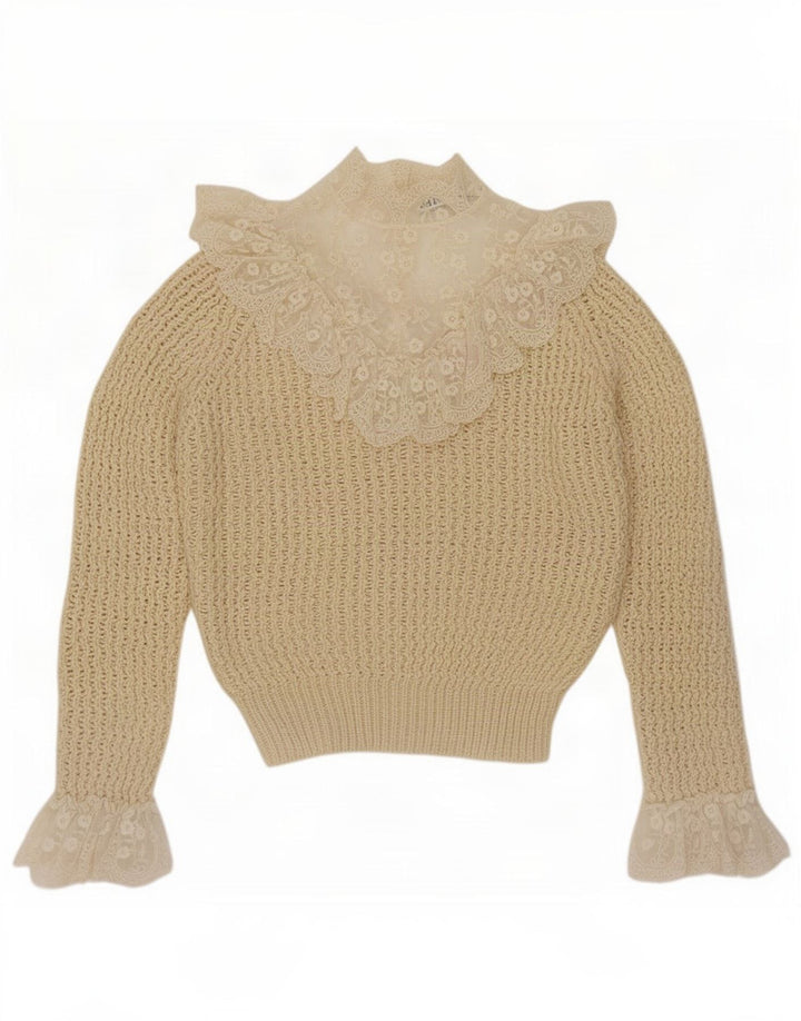 Zara Womens See Through Turtle Neck Jumper Sweater UK 14 Medium Beige