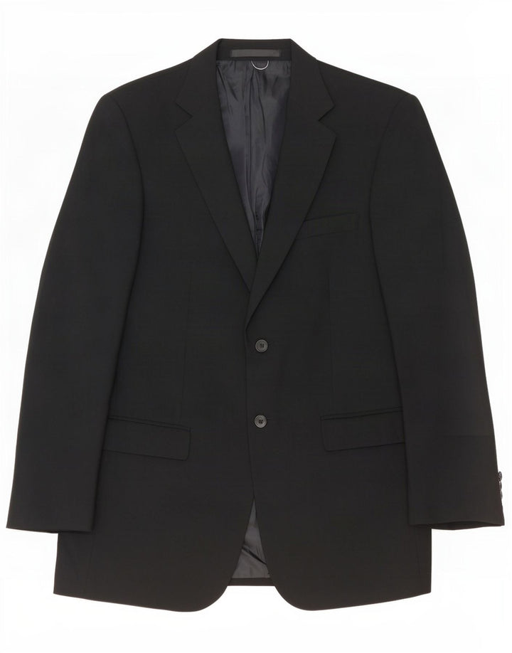 Marks & Spencer Mens 2 Button Blazer Jacket UK 40 Medium Black Polyester
