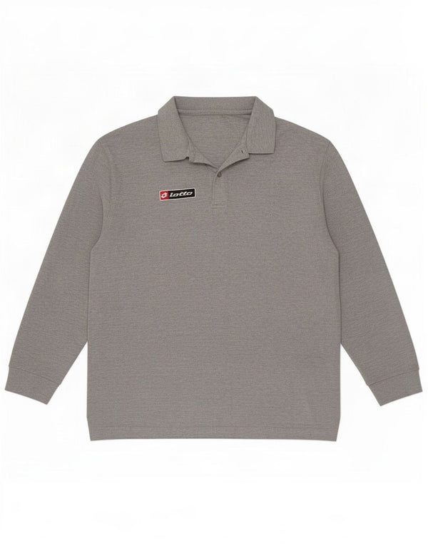 Lotto Mens Long Sleeve Polo Shirt Large Grey Flecked Cotton