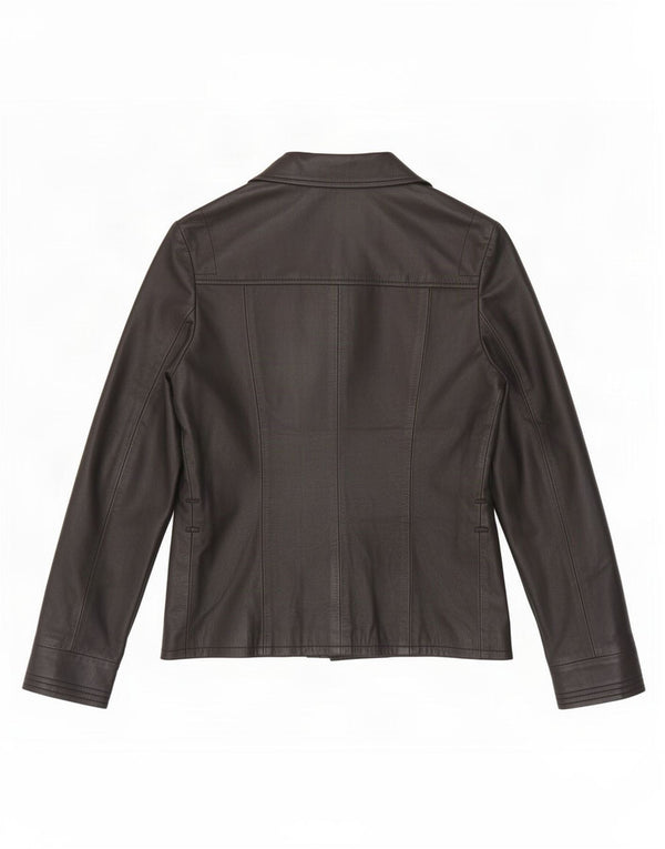 Settore Womens 3 Button Leather Blazer Jacket UK 12 Medium Black